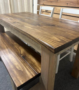 Farmhouse Dining Table Set - Gray and Provincial Brown - Bench Seating and Chair Option - Narrow Wooden Kitchen or Dining Table