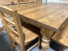 Load image into Gallery viewer, Farmhouse Table Dining Set, Chunky Turned Legs, Chairs and Bench, Early American Brown, Wooden Kitchen Table Set
