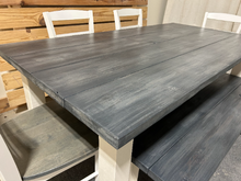 Load image into Gallery viewer, Dining Table Set with Chairs and a Bench - Carbon Gray White Wash - Antique White - Farmhouse Style Dining Table
