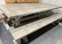Load image into Gallery viewer, 7ft Classic Pedestal Table With Benches (Distressed White, Gray White Wash)

