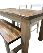 Load image into Gallery viewer, Farmhouse Dining Table Set - Gray and Provincial Brown - Bench Seating and Chair Option - Narrow Wooden Kitchen or Dining Table
