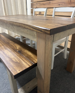 Farmhouse Dining Table Set - Gray and Provincial Brown - Bench Seating and Chair Option - Narrow Wooden Kitchen or Dining Table