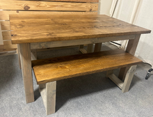 Load image into Gallery viewer, 5ft Dining Table - With Benches - Modern Farmhouse Style - Gray, Provincial Brown - Wooden Kitchen Table
