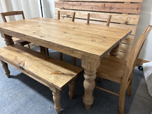 Load image into Gallery viewer, 6 Foot Farmhouse Table with Benches - Early American Brown - Chunky Turned Table Legs - Wooden Dining Room, Kitchen Table
