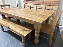 Load image into Gallery viewer, Farmhouse Table Dining Set, Chunky Turned Legs, Chairs and Bench, Early American Brown, Wooden Kitchen Table Set
