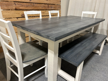 Load image into Gallery viewer, Dining Table Set with Chairs and a Bench - Carbon Gray White Wash - Antique White - Farmhouse Style Dining Table
