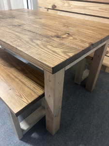5ft Dining Table - With Benches - Modern Farmhouse Style - Gray, Provincial Brown - Wooden Kitchen Table