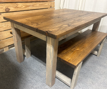 Load image into Gallery viewer, 5ft Dining Table - With Benches - Modern Farmhouse Style - Gray, Provincial Brown - Wooden Kitchen Table
