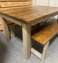 Load image into Gallery viewer, 5ft Dining Table - With Benches - Modern Farmhouse Style - Gray, Provincial Brown - Wooden Kitchen Table
