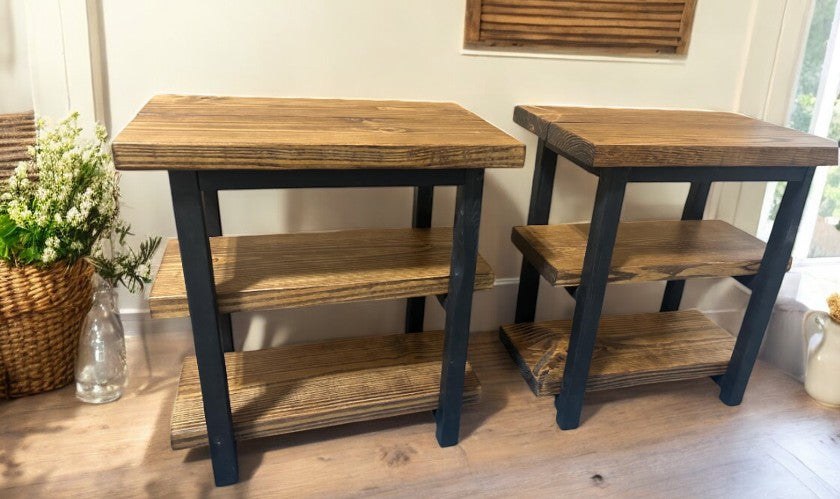 Farmhouse Ladder Style End Tables - Provincial, True Black - Wooden Living Room Furniture or Bedroom Nightstands