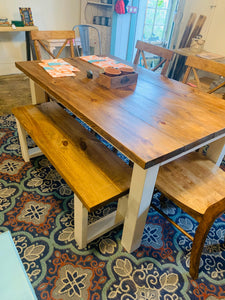 5ft Classic Farmhouse Table with X Back Chairs and Bench (Early American, White)