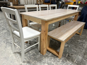 6ft Oak Table with Chairs and Bench (White Wash Oak, Golden Pecan)