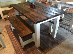 5ft Classic Farmhouse Table with Benches (Espresso Brown, and Antique White)
