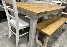 Load image into Gallery viewer, 5ft Classic Farmhouse Table with Benches, Chairs, and Breadboards (Special Walnut, Distressed)
