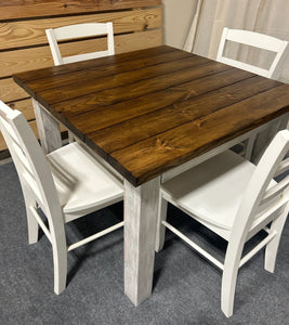 Square Farmhouse Table with Stools and Chair Options (Provincial, Distressed White)