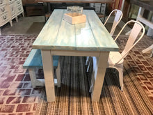 Load image into Gallery viewer, 5ft Classic Farmhouse Table with Bench and Chairs (Aqua, White)
