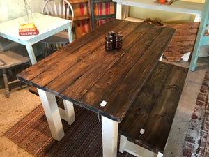 5ft Classic Farmhouse Table with Benches (Espresso Brown, and Antique White)