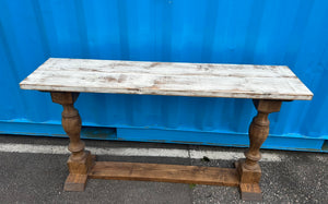 5ft Turned Farmhouse Entryway Table (Weathered White, Provincial)