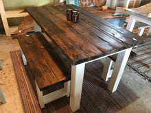 Load image into Gallery viewer, 5ft Classic Farmhouse Table with Benches (Espresso Brown, and Antique White)
