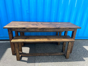 7ft Counter Height Farmhouse Table with Benches (Dark Walnut)