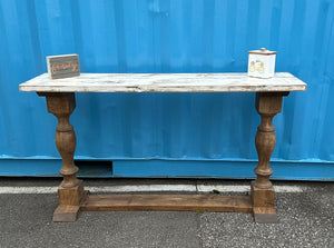 5ft Turned Farmhouse Entryway Table (Weathered White, Provincial)