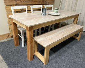 6ft Oak Table with Chairs and Bench (White Wash Oak, Golden Pecan)