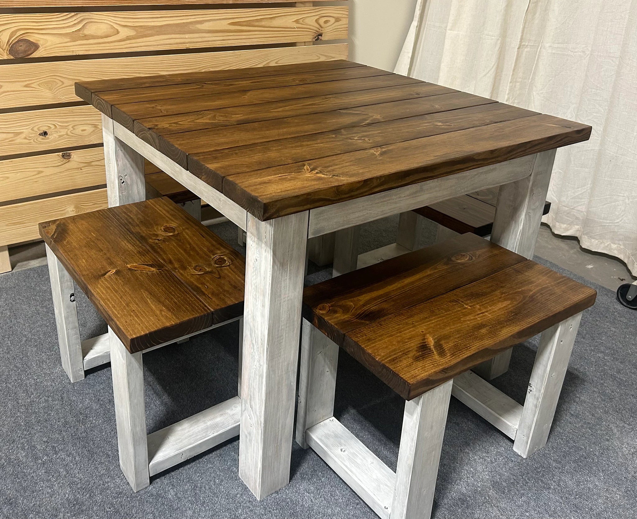 Square Farmhouse Table with Stools and Chair Options Provincial