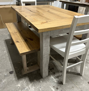 5ft Classic Farmhouse Table with Benches, Chairs, and Breadboards (Special Walnut, Distressed)