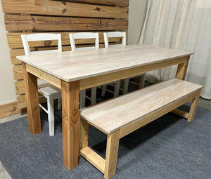 6ft Oak Table with Chairs and Bench (White Wash Oak, Golden Pecan)