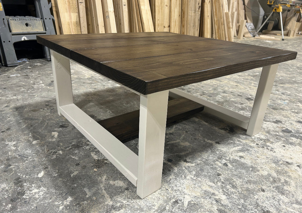 Large Modern Coffee Table (Dark Walnut, Antique White)