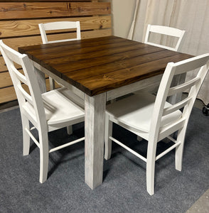 Square Farmhouse Table with Stool and Chair Options (Provincial, Distressed White)