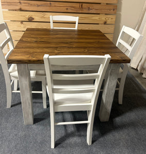 Square Farmhouse Table with Stools and Chair Options (Provincial, Distressed White)