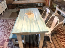 Load image into Gallery viewer, 5ft Classic Farmhouse Table with Bench and Chairs (Aqua, White)
