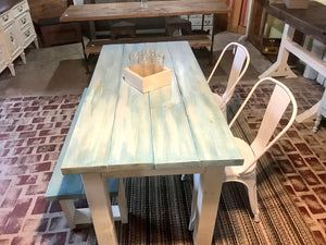 5ft Classic Farmhouse Table with Bench and Chairs (Aqua, White)