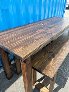 7ft Counter Height Farmhouse Table with Benches (Dark Walnut)