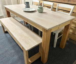 6ft Oak Table with Chairs and Bench (White Wash Oak, Golden Pecan)