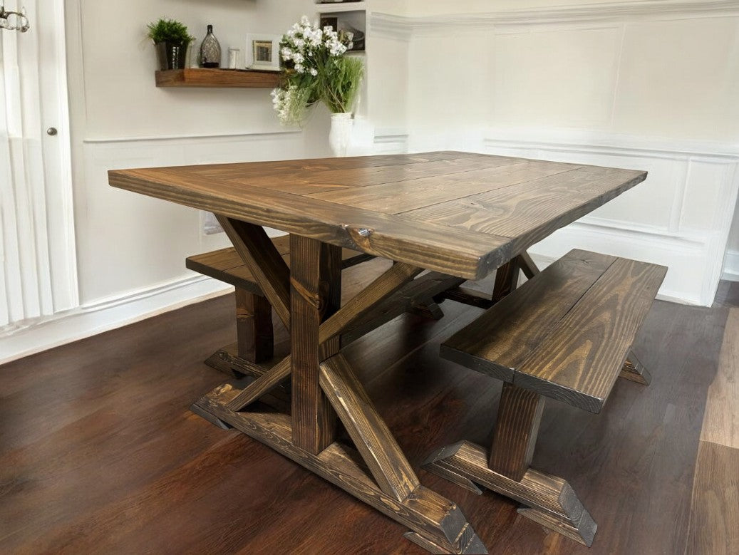 6ft Classic Trestle Table With Benches (All Dark Walnut)