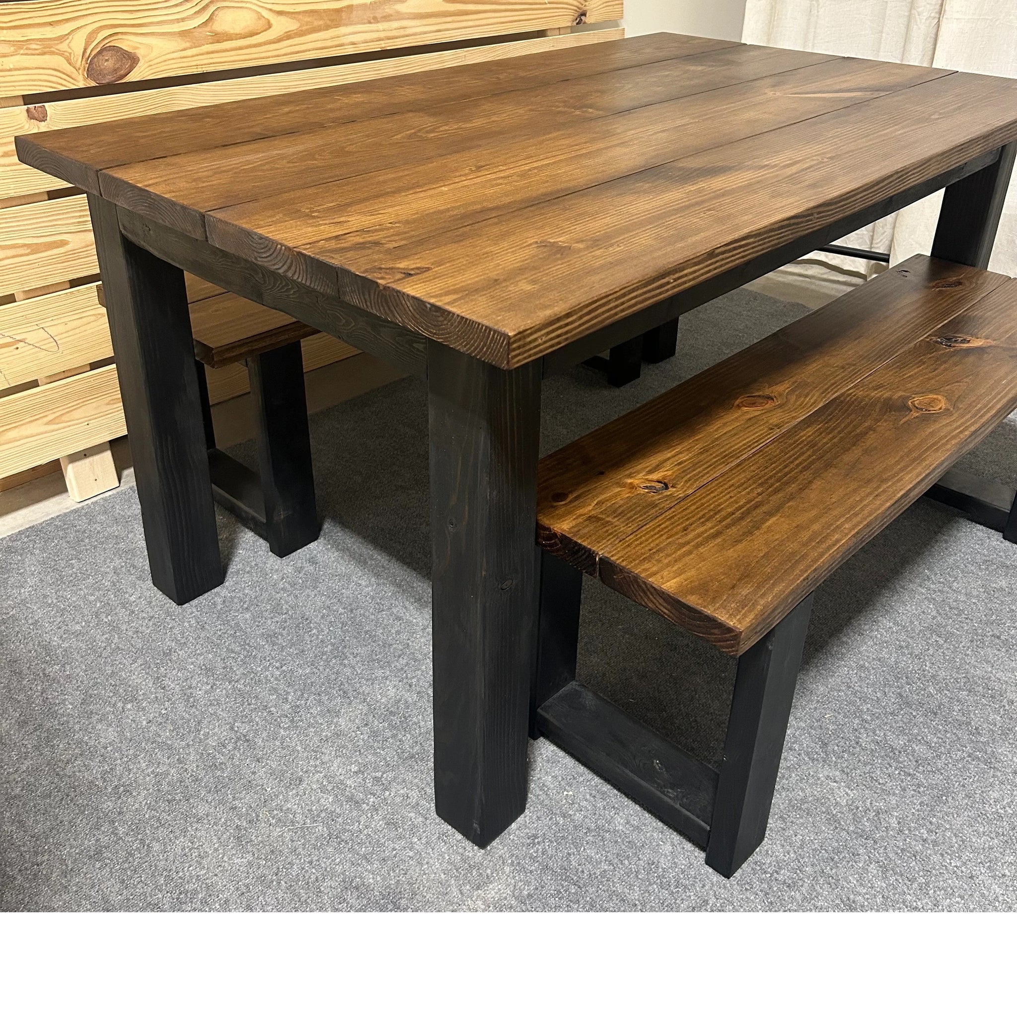 Wood Bench Farmhouse Black Bench 5ft Modern Farmhouse Dining Set
