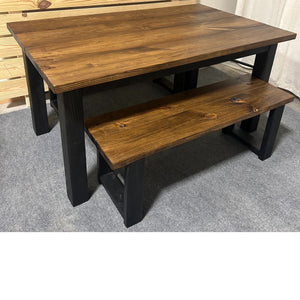 5ft Modern Farmhouse Dining Set with Benches - True Black & Provincial Brown Finish - Real Wood Craftsmanship