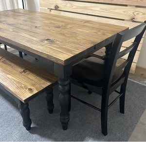 6ft Turned Leg Modern Farmhouse Table Set with Benches (Provincial Top, Black Base)