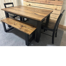 Load image into Gallery viewer, 5ft Modern Farmhouse Dining Set with Benches - True Black &amp; Provincial Brown Finish - Real Wood Craftsmanship
