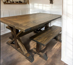 6ft Classic Trestle Table With Benches (All Dark Walnut)