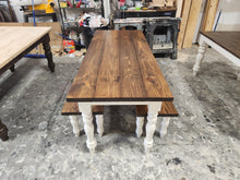 Load image into Gallery viewer, Farmhouse Table Narrow Turned Leg With Benches (Provincial, Antique White)

