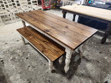 Load image into Gallery viewer, Farmhouse Table Narrow Turned Leg With Benches (Provincial, Antique White)
