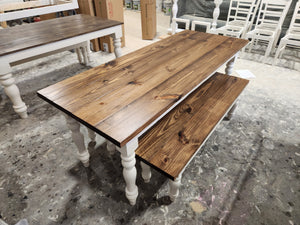 Farmhouse Table Narrow Turned Leg With Benches (Provincial, Antique White)