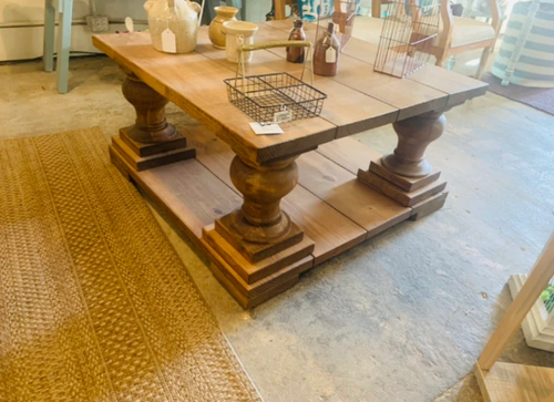 Large Farmhouse Style Coffee Square Table (Early American Brown) - Curbside Treasures LLC