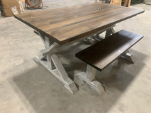 Load image into Gallery viewer, 6ft Classic Pedestal Table With Benches (Dark Walnut, Distressed White)
