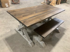 6ft Classic Pedestal Table With Benches (Dark Walnut, Distressed White)