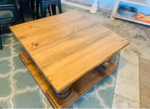 Large Farmhouse Style Coffee Square Table (Early American Brown) - Curbside Treasures LLC