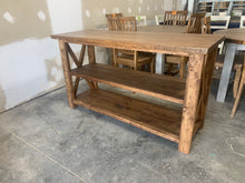 Load image into Gallery viewer, Rustic Wooden Farmhouse Buffet Console Table (Brown Walnut Stain) - Curbside Treasures LLC
